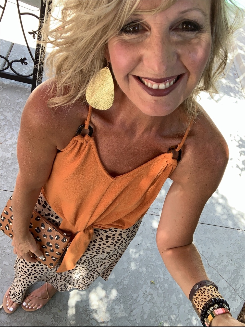 Blu Pepper Orange Knot Front Tank Top with Tortoise Accent Rings - Picture 3 of 11